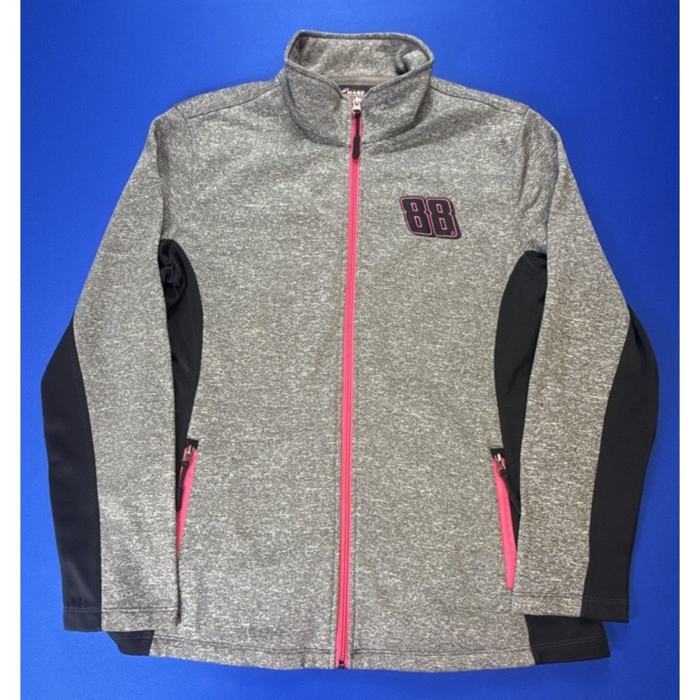 Dale Earnhardt Jr 88 Womens LG Gray Pink NASCAR Chase Authentics Jacket